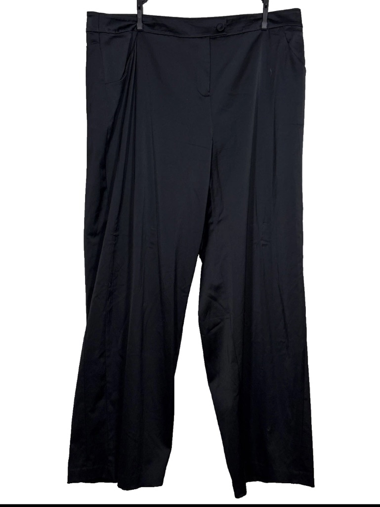 Eileen Fisher Xl Luxe Dress Pants Sateen Tuxedo Black Wide Leg Trousers